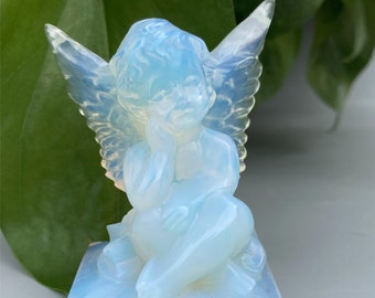 1pc Hand Carved Opalite Quartz Angel,Crystal Carving,Reiki Healing,Crystal Collection,Crystal Heal,Gifts,Home Decoration,Mineral samples
