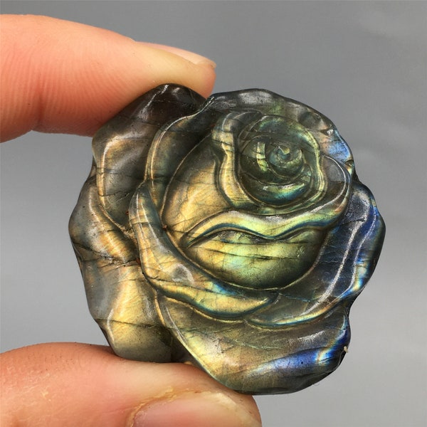 1pc Natural Hand Carved labradorite Quartz Crystal Rose,Crystal Carving,Reiki Healing,Crystal Collection,Crystal Heal,Gifts,Home Decoration