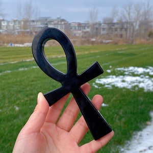 6.2" Natural Obsidian Ankh,Quartz Crystal Ankh,Ankh key of lifeT,he Exorcist,Ankh Totem,Home Decor,Reiki Heal,Energy crystal,Crystal Gift