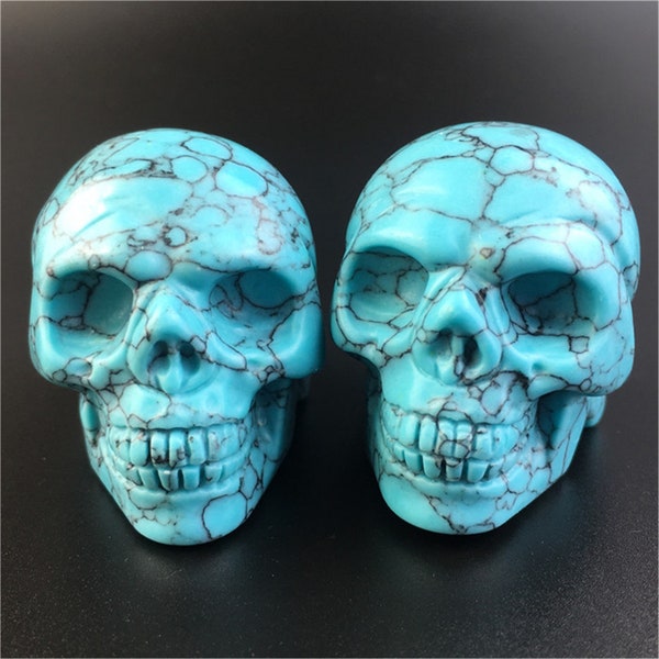 2" Turquoise Quartz Crystal Hand-Carved Skull,Rock,Home Decor, Hand Carving, Reiki Healing, Mineral Specimens,Gifts,Surprises 1pc