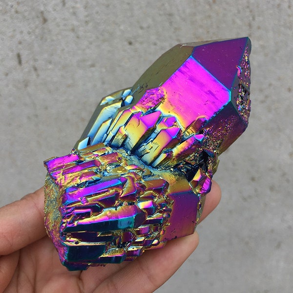 1PC Rainbow Titanium Cluster Vug Quartz Crystal Mineral Specimen – Reiki Healing Stone, Natural Rainbow Colors, Gift Ready