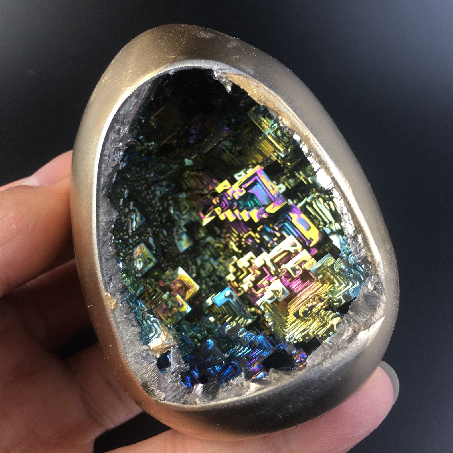 Rainbow Bismuth Ore Geode Quartz Crystal Mineral Specimen Etsy Canada