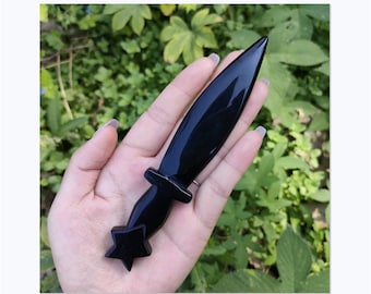 1pc Natural Obsidian Knife,quartz dagger,Crystal dagger,Quartz knife,Crystal knife,Crystal swordrose ,Home decoration,Reiki Healing