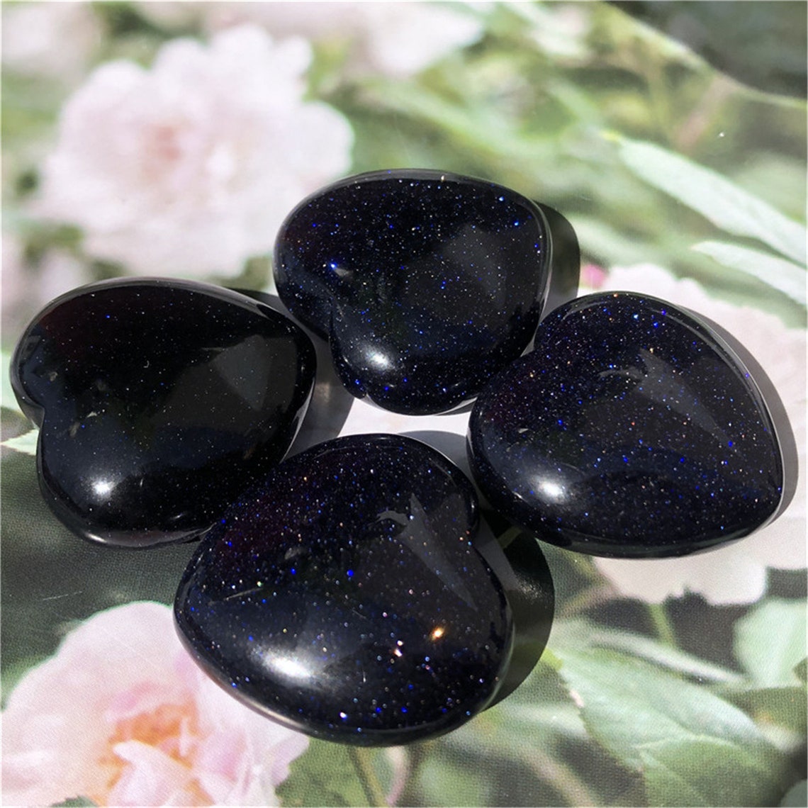 10pcs Blue Gold Sand Quartz Crystal HeartCrystal Etsy