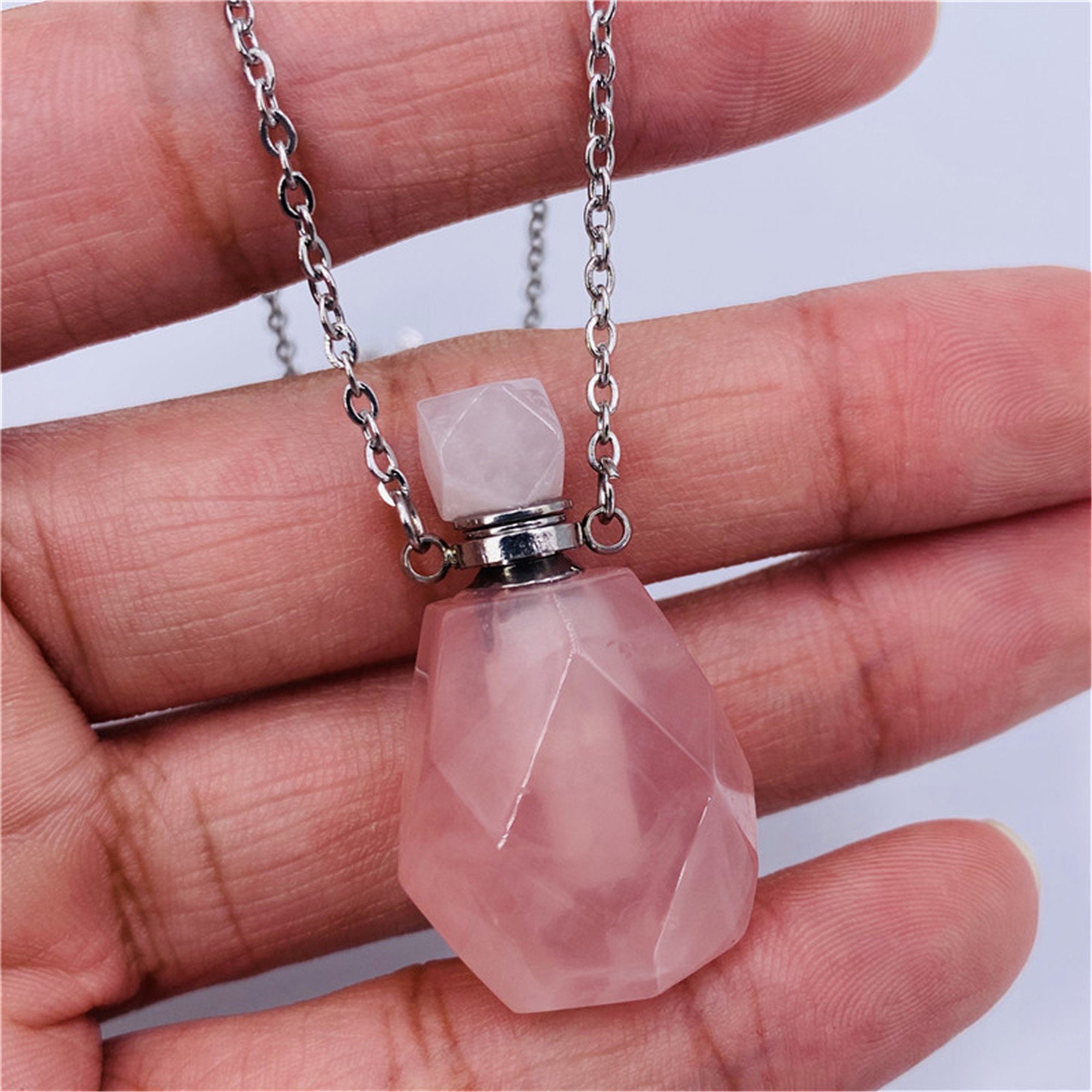 Hand Carved Natural Rose Quartz Necklace Pendant Natural Gem Etsy
