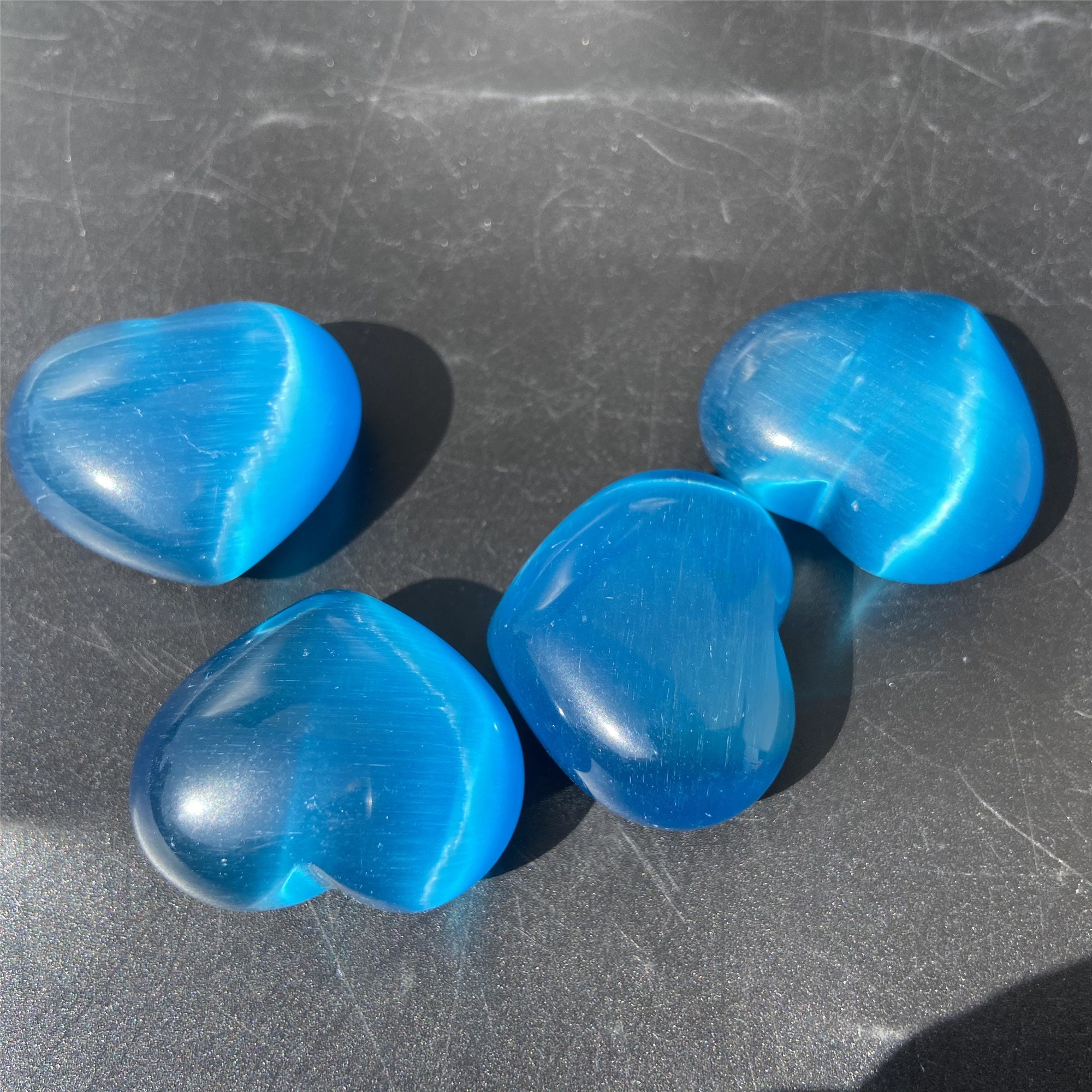 5pcs Blue Cat's Eye Heart Quartz CrystalCrystal Etsy