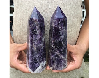 800-950G Natural Chevron Amethyst Tower Quartz Obelisk Crystal Mineral Wand Point Healing Random 1PC(Randomly Send)