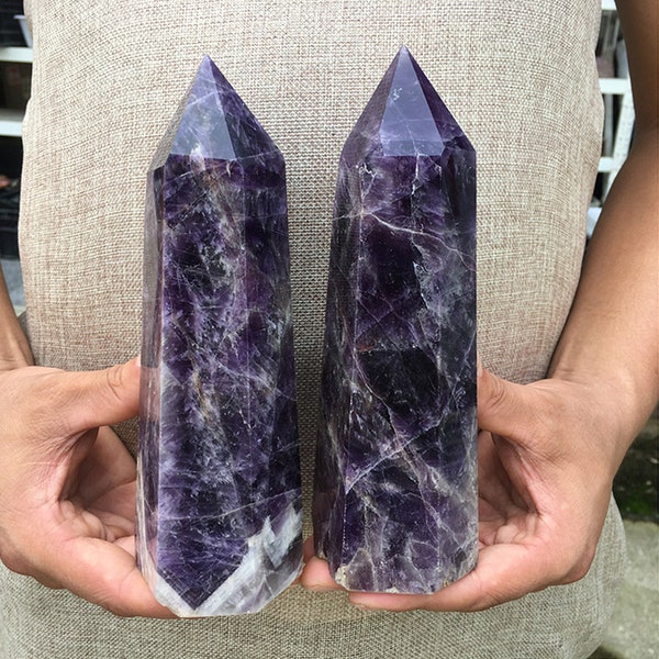 800-950G Natural Chevron Amethyst Tower Quartz Obelisk Crystal Mineral Wand Point Healing Random 1PC(Randomly Send)