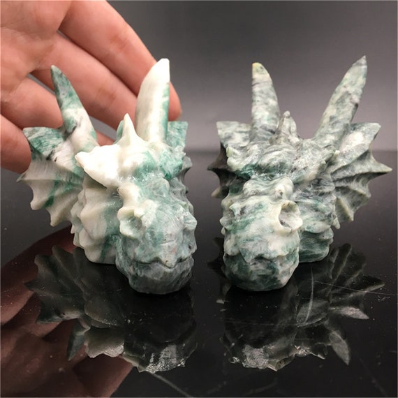 Details about / 3/" Carved Natural wulan Jade Dragon skull Quartz Crystal Skull reiki Healing 1pc