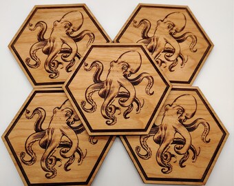 Octopus Wooden Coasters (Set of 5)