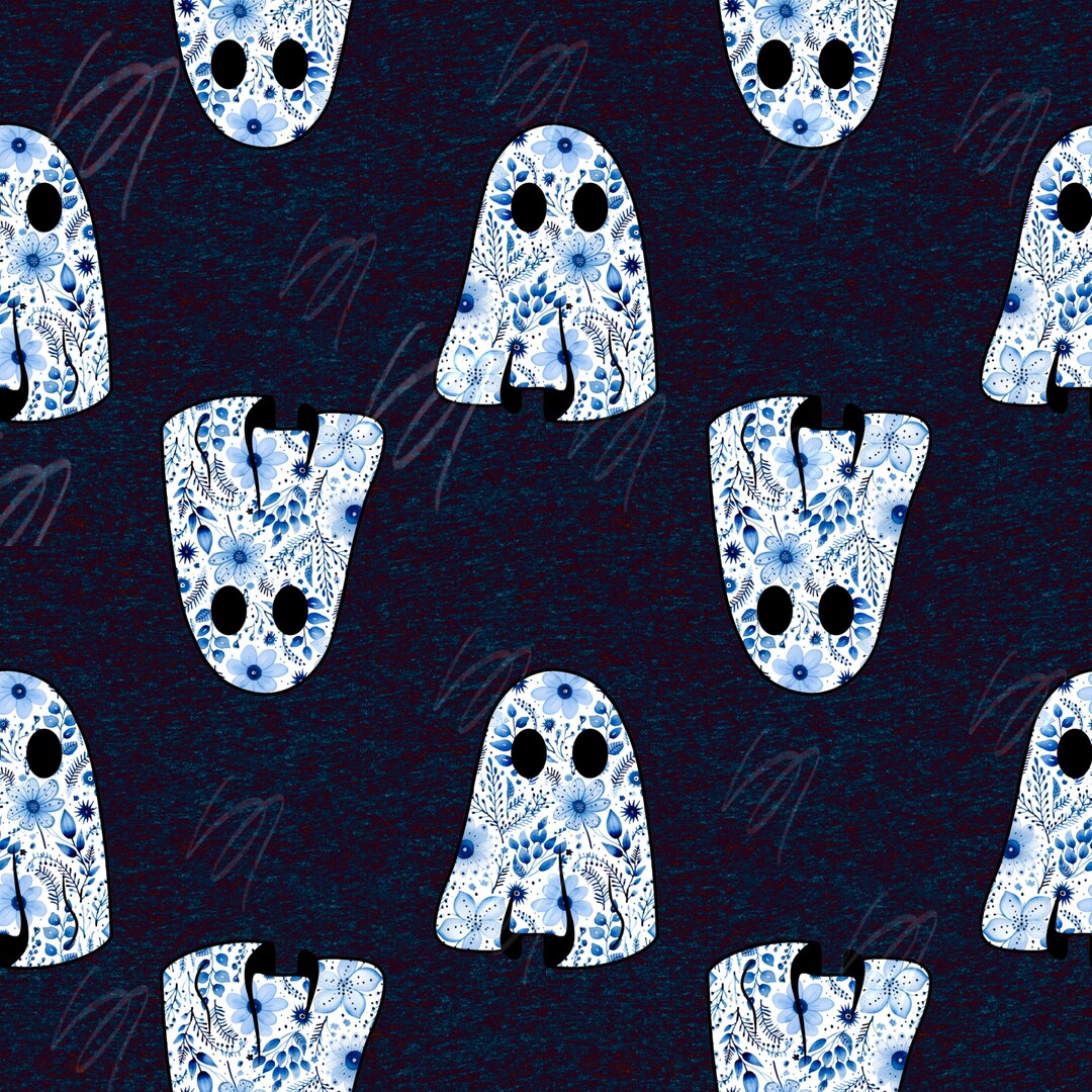 Fghost Patterns Granny’s Ghosts Navy, Seamless Pattern, Floral, Halloween Pattern, Fall ...