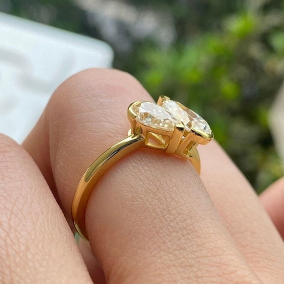 Shared Prong 3 Stone Half Bezel Diamond Engagement Ring