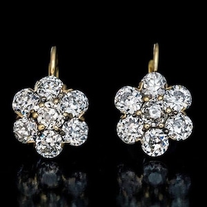 Old European Round Moissanite Earring, Cluster Earring, Floral Moissanite Earring, Dangle & Drop Earrings, Moissanite 14K Gold Over Earring