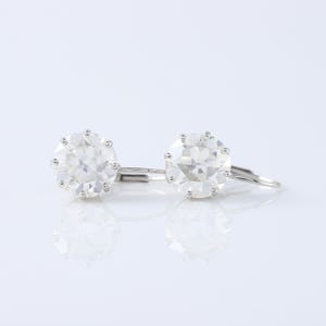 Old European Round Cut Moissanite Earring, Lever Back Earring, 3 CT Moissanite Dangle & Drop Earrings, 14K Gold Earring, Solitaire Earring