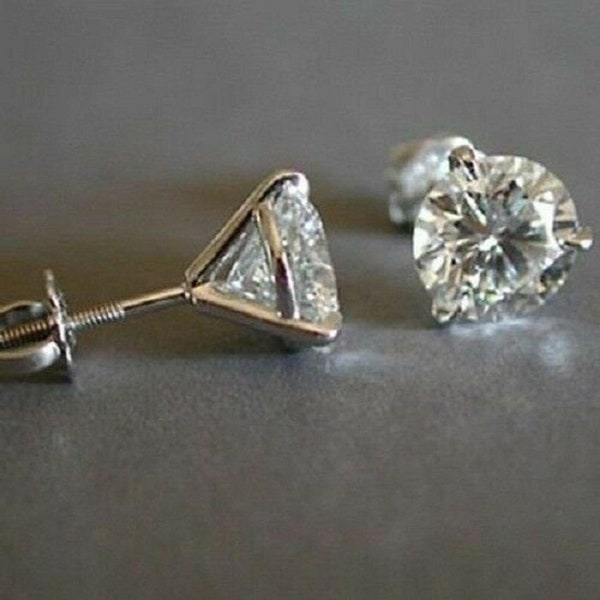 Round Cut Studs • GRA Certified Moissanite • Moissanite Stud Earrings •D Color VVS1 Clarity Martini Solitaire Stud Earrings •For Bridal Gift