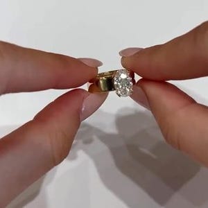 Solitaire Wedding Ring, Wide Band Engagement Ring, Oval Shape Moissanite Ring, Promise / Propose Ring-For Her, 14K Gold Ring, Prong Set Ring