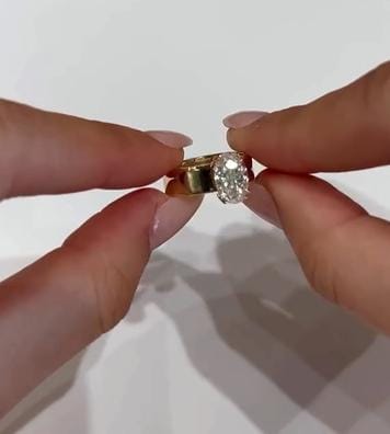 Solitaire Wedding Ring, Wide Band Engagement Ring, Oval Shape Moissanite Ring, Promise / Propose Ring-For Her, 14K Gold Ring, Prong Set Ring