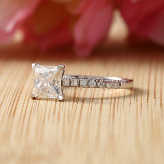 Solitaire With Accent Engagement Ring, Prong Set Wedding Ring