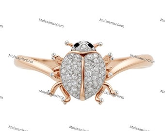 925 Sterling Silver Lady Bug Style Insect Cluster Ring / Estate Jewelry / Swarovski Diamond Ring / Art Deco Party Wear Anniversary Gift Ring