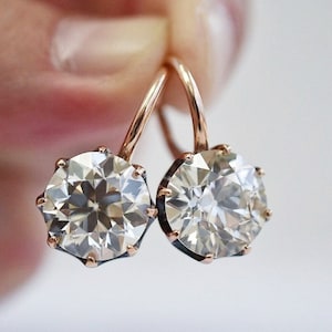 4.00 Ct Round Moissanite Earring, Clip-on Earring, Moissanite Dangle & Drop Earring, 14K Gold Earring, Solitaire Engagement Wedding Earring