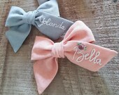 Ready to ship gift,Personalized gift,Customized name bow for women,personalized name bow on Barrette,Embroidered bow,women hairbow,Linen Bow