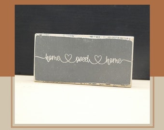 Home Sweet Home | Engraved Sign | Dark Pewter Gray | Hand Crafted | Wedding, Home, Office Gift | Wood 3.5x1.75x0.75 In