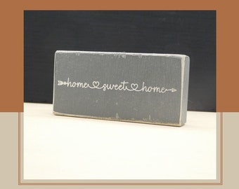 Home Sweet Home | Engraved Sign | Dark Pewter Gray | Hand Crafted | Wedding, Home, Office Gift | Wood 3.5x1.75x0.75 In
