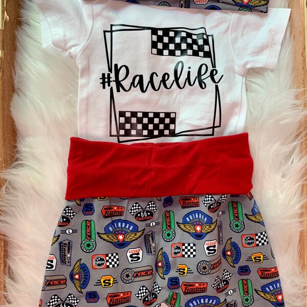 Racing Harem Shorts, bodysuit or tee, headband