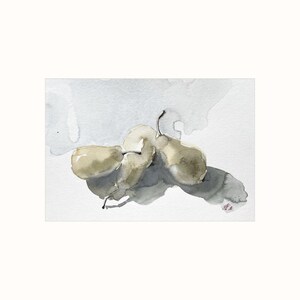 Les poires vertes | Aquarelle originale | 15x21 cm