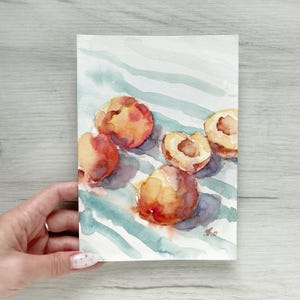 Pfirsiche | Original Aquarellskizze | Kunstwerk 15x21 cm