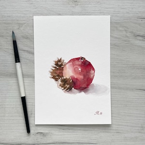 The Pomegranate and cones | Original watercolor sketch | 15x21 cm