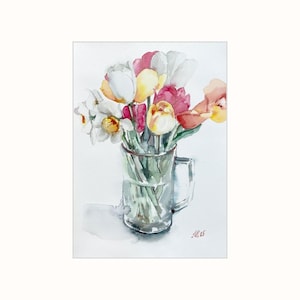 Ein Strauß Tulpen in einer Vase | Original Aquarell 21x30 cm | aus der Ukraine mit Liebe