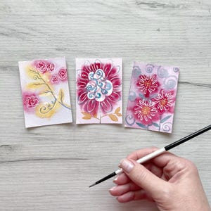 Abstrakte Blumen | Original Aquarell ACEO 2,5" x 3,5"