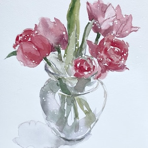 Tulpenstrauß Aquarell | Originalgemälde 21x30 cm