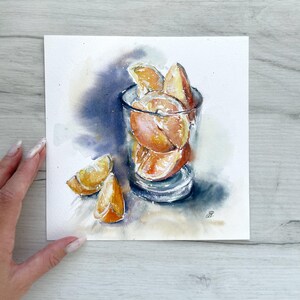 The glass of oranges | Original watercolor painting | 20x20 cm