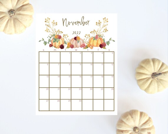 november 2022 printable calendar november calendar page etsy