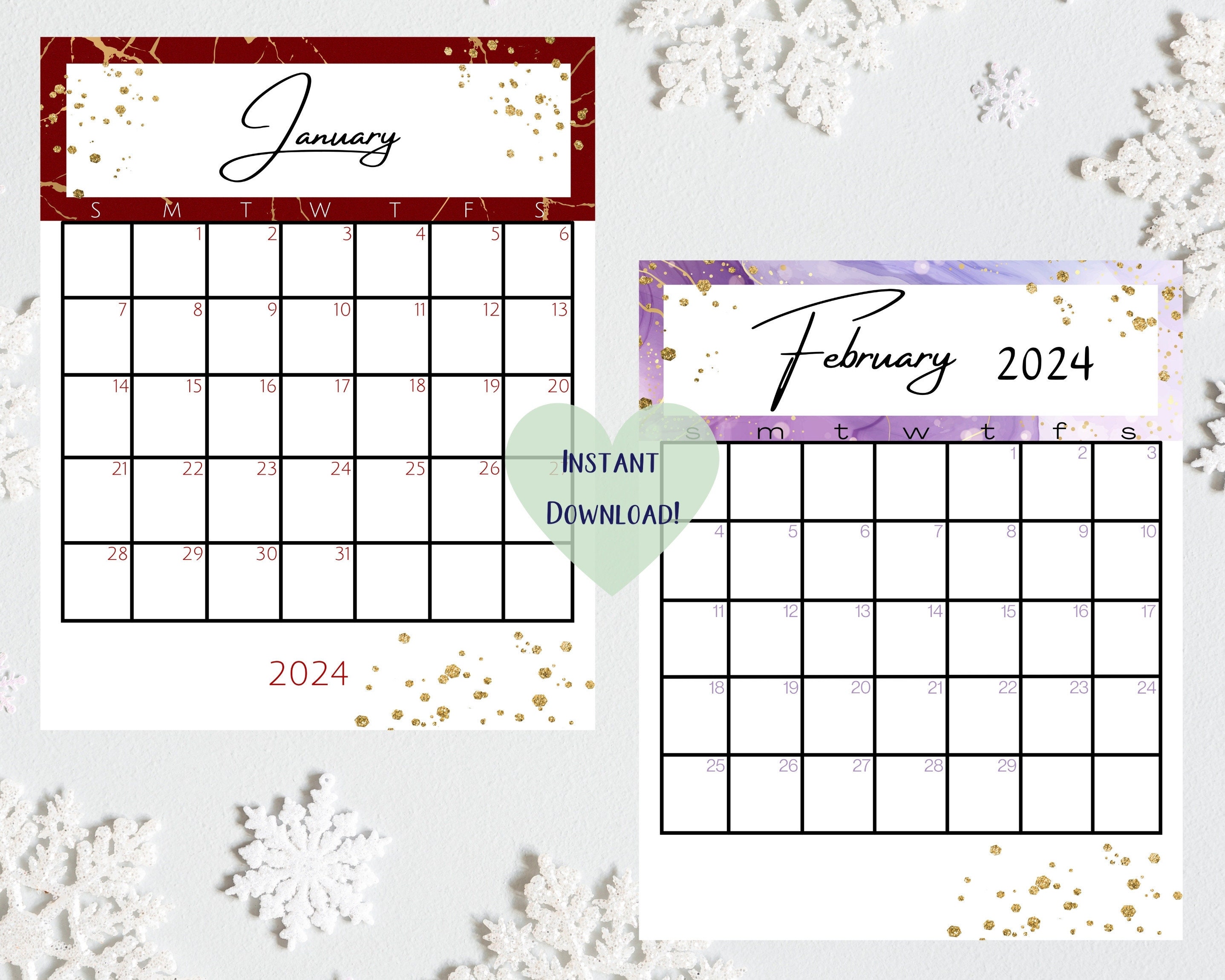 12 Month Calendar Pages, Printable Calendars 2024, Calendar Planner