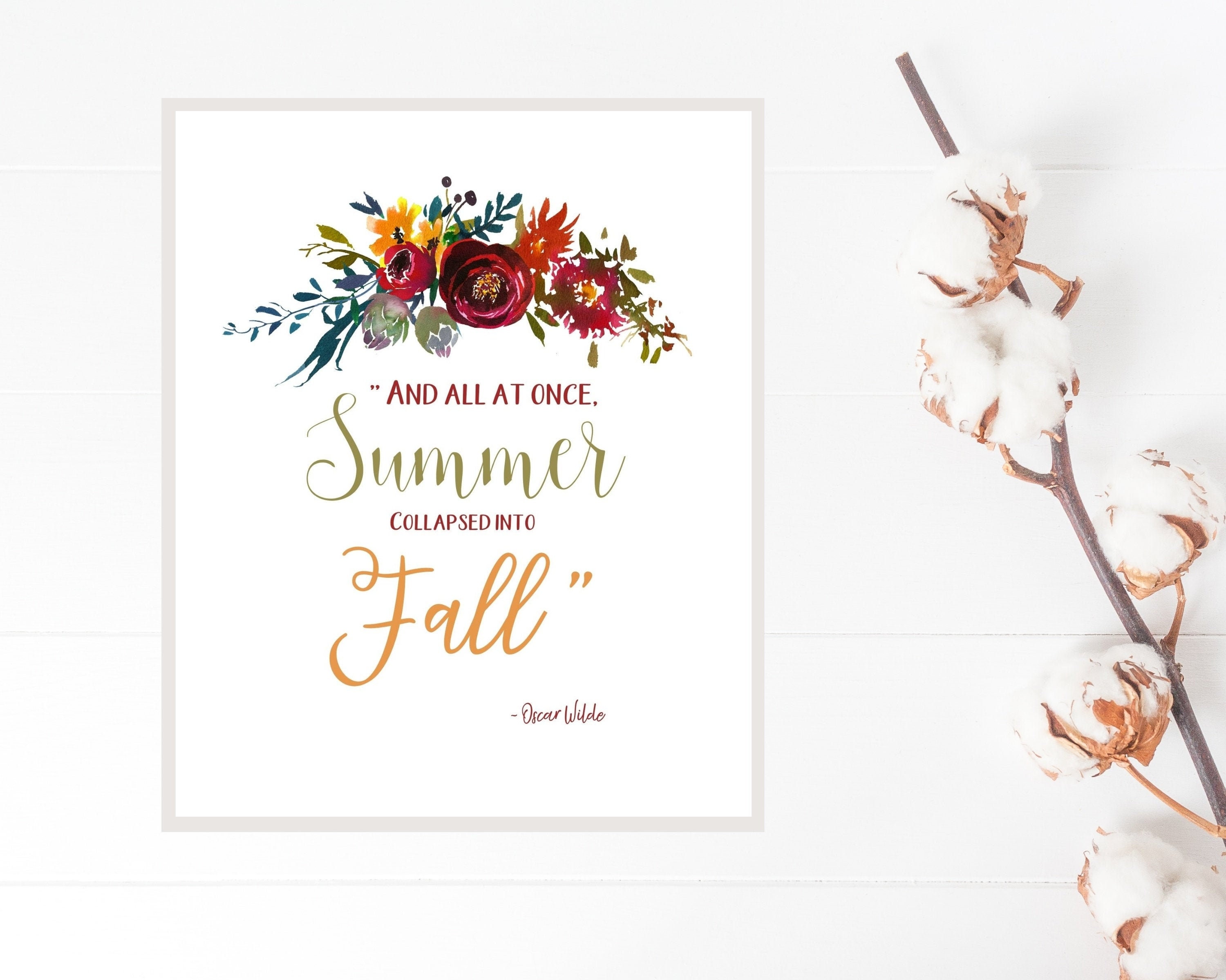 Autumn Flowers Fall Quote Printable Printable Fall Wall | Etsy