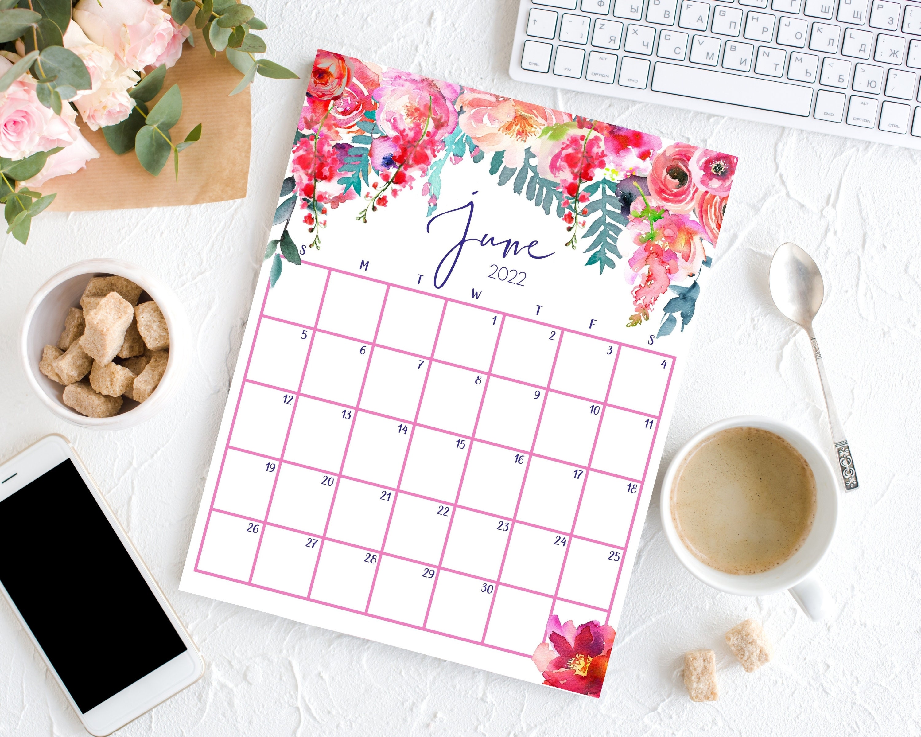 june 2022 printable calendar june 2022 calendar page monthly etsy