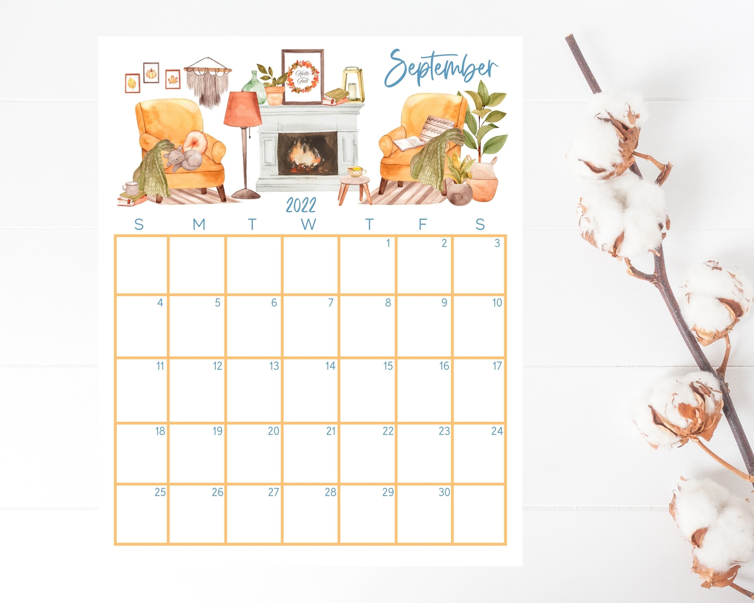 september 2022 printable calendar september calendar page etsy