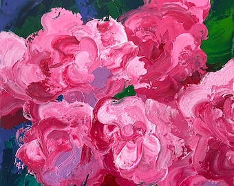 Original Oil Painting 25cm x 30cm Abstract Roses Pink Flowers