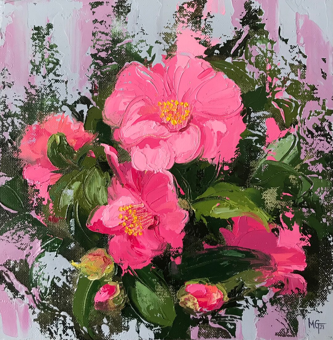 Semi Abstract Floral Art Oil Painting Camellias Pretty in Etsy.de
