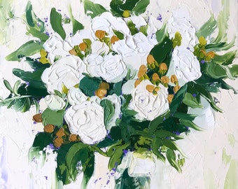 Original Oil Painting ‘Everlasting’ 12”x12” White Flowers