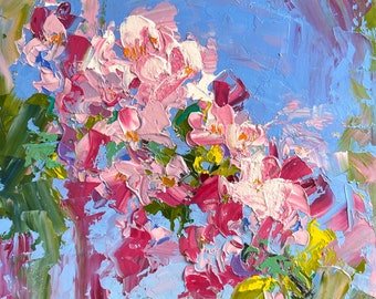 Original Oil Painting ‘Release’ Abstract Floral Pink Blossoms