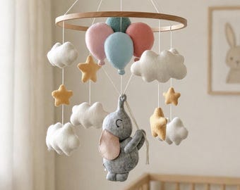 Elephant Crib Mobile, Balloon Nursery Decor, Baby Shower Gift