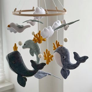 Ocean Nursery Mobile: Whale, Dolphin, Stingray - Sea Theme Crib Decor