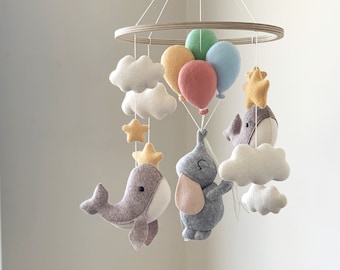 Baby mobile elephant nursery crib mobile elephant nursery decor newborn baby shower gift felt baby mobile boy girl nursery baby crib mobile