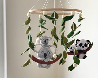 Baby mobile nursery decor with koalas, pandas and sloths crib baby mobile neutral nursery baby boy gift baby girl nursery mobile safari