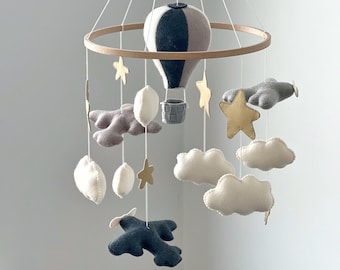 Hot Air Balloon Mobile, Neutral Nursery Decor, Baby Shower Gift