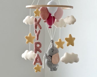 Cuna de bebé personalizada móvil niña guardería decoración elefante bebé globos móviles tema de esquí guardería baby shower regalo personalizado